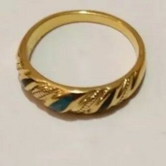 Black Onyx/Turquoise Inlay 14K Gold Plated NWOT Size  7 - Picture 7 of 8